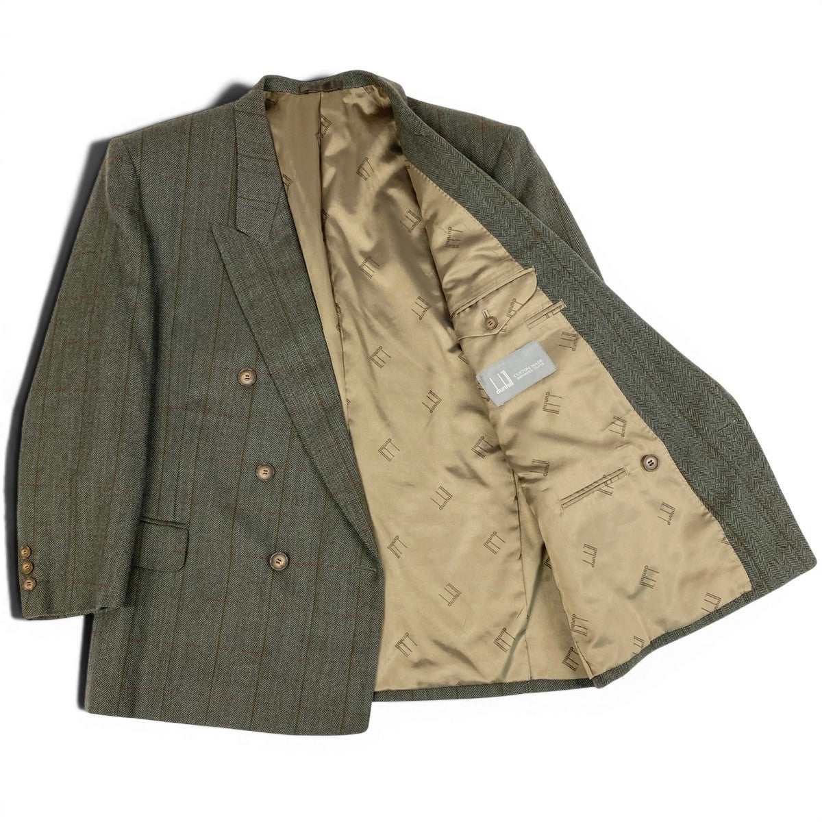 78f2 dunhill ダンヒル CUSTOM MADE ダブルブレスト テーラードジャケット ピークドラペル チェック柄 グレー系 メンズ 紳士服o07t