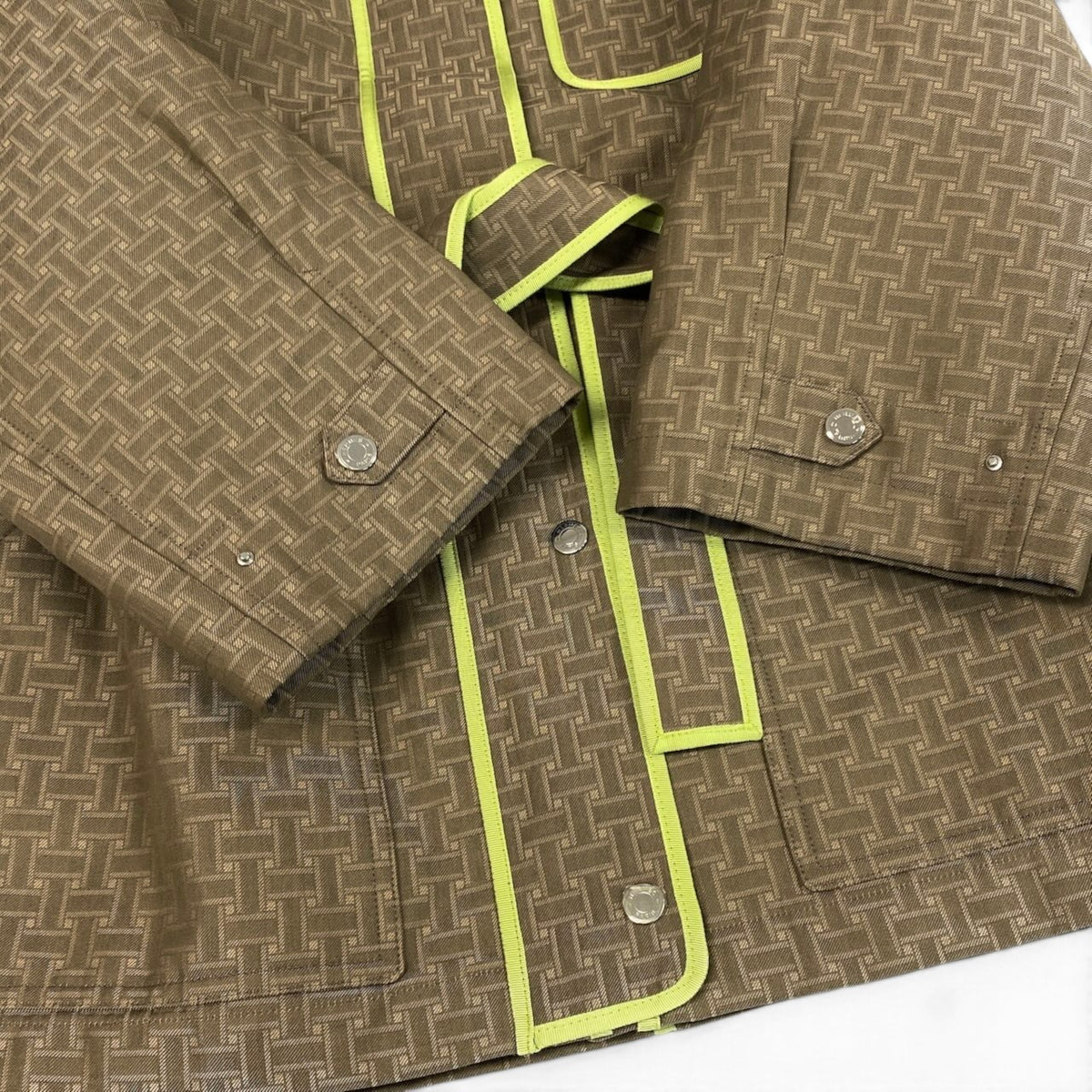 59i15 《未使用品》 HERMES エルメス 22AW Hモザイク サファリジャケット コート 2H0117DP 36 カーキ系 コットン ライナー ベルト付きu02t