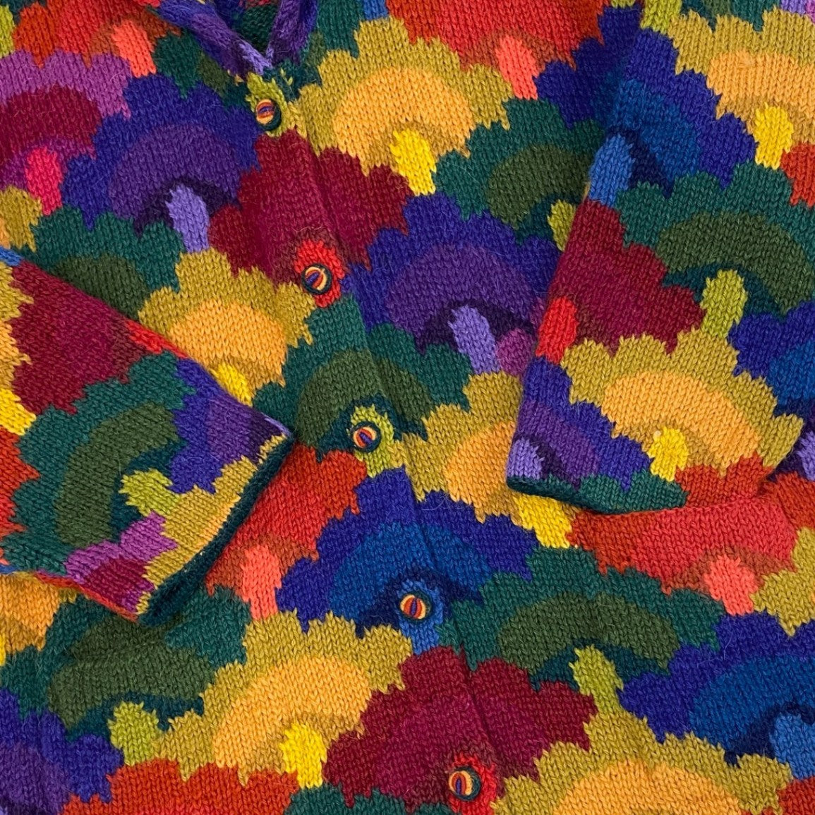 39d28 ROYAL ALPACA ロイヤルアルパカ ハンドニット ニットカーディガン ニットコート サイズL マルチカラー アルパカ100％ ペルー製 レディース