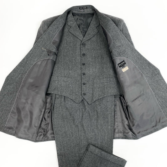79j9 MEN’S TENORAS メンズティノラス スリーピース スーツセットアップ ダブルプレスト テーラードジャケット ジレ スラックス XL グレー メンズo07t