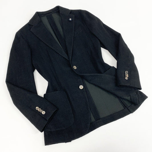 45e9 【イタリア製】LARDINI ラルディーニ LIKNIT ブートニエール ジャガード織模様 ニットジャケット テーラードジャケット  サイズ44REG ブラック メンズ ブレザー ドレス