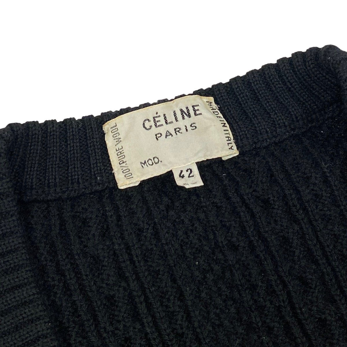 46f11 CELINE セリーヌ ヴィンテージ ニットカーディガン ケーブルニット 金ボタン サイズ42 ブラック ウール100％ レディース 女性服u02t