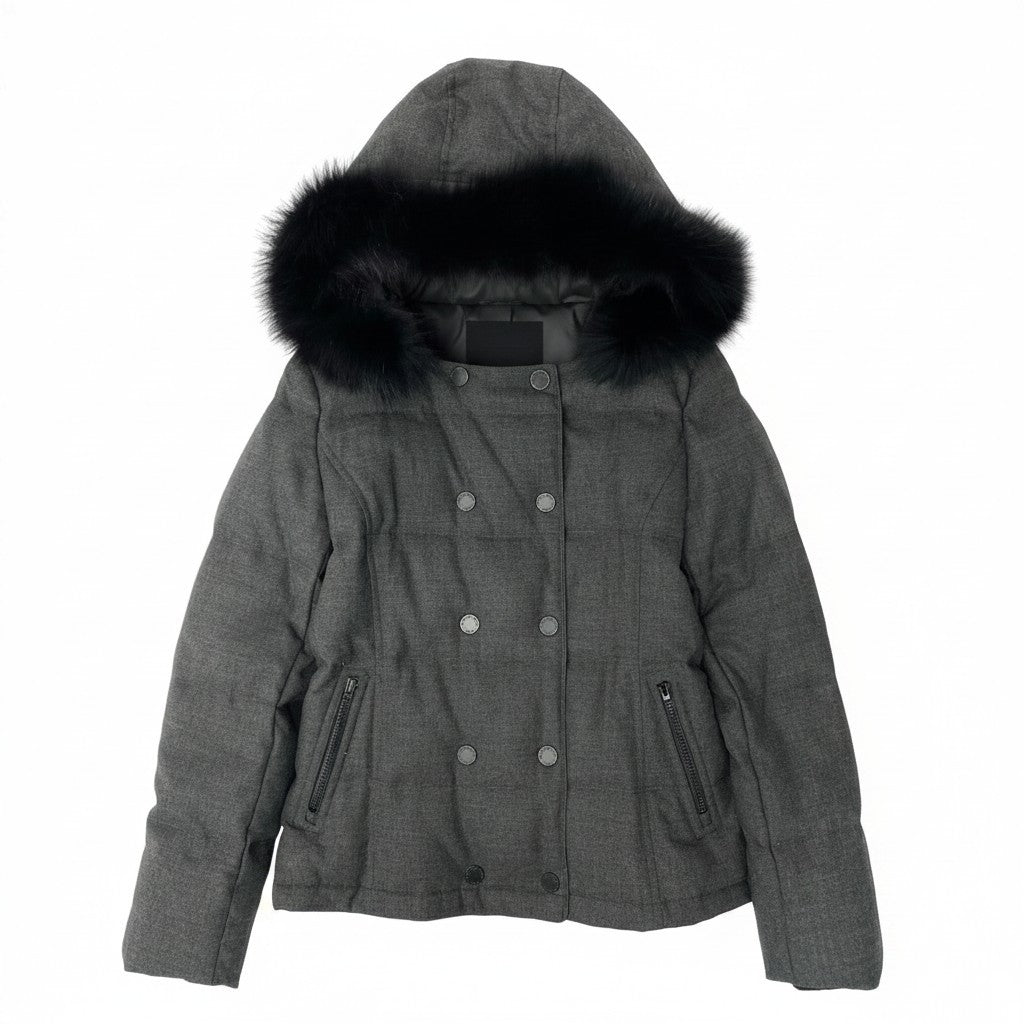 22e7 BURBERRY GOLF バーバリーゴルフ ゴルフウェア ダウンジャケット アウター フォックスファー E6F65-491-08 サイズ1 グレー レディース女性服u02t