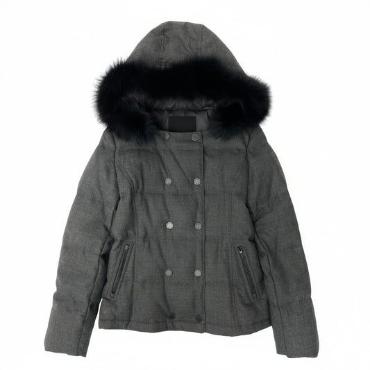 22e7 BURBERRY GOLF バーバリーゴルフ ゴルフウェア ダウンジャケット アウター フォックスファー E6F65-491-08 サイズ1 グレー レディース女性服u02t