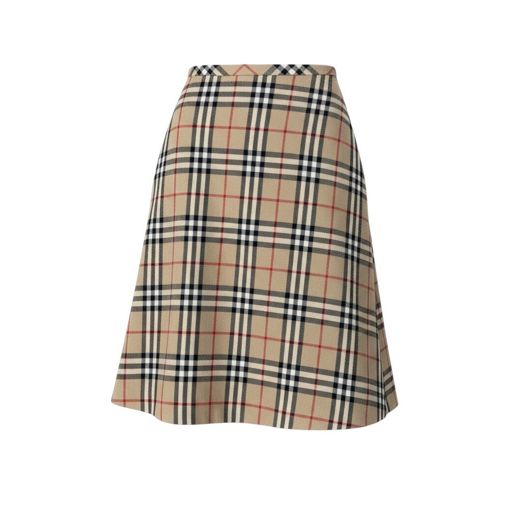 88i15 BURBERRY LONDON BLUE LABEL バーバリーロンドン ブルーレーベル ノバチェック 台形スカート タックスカート サイズ36 ベージュ ウール レディースo07t