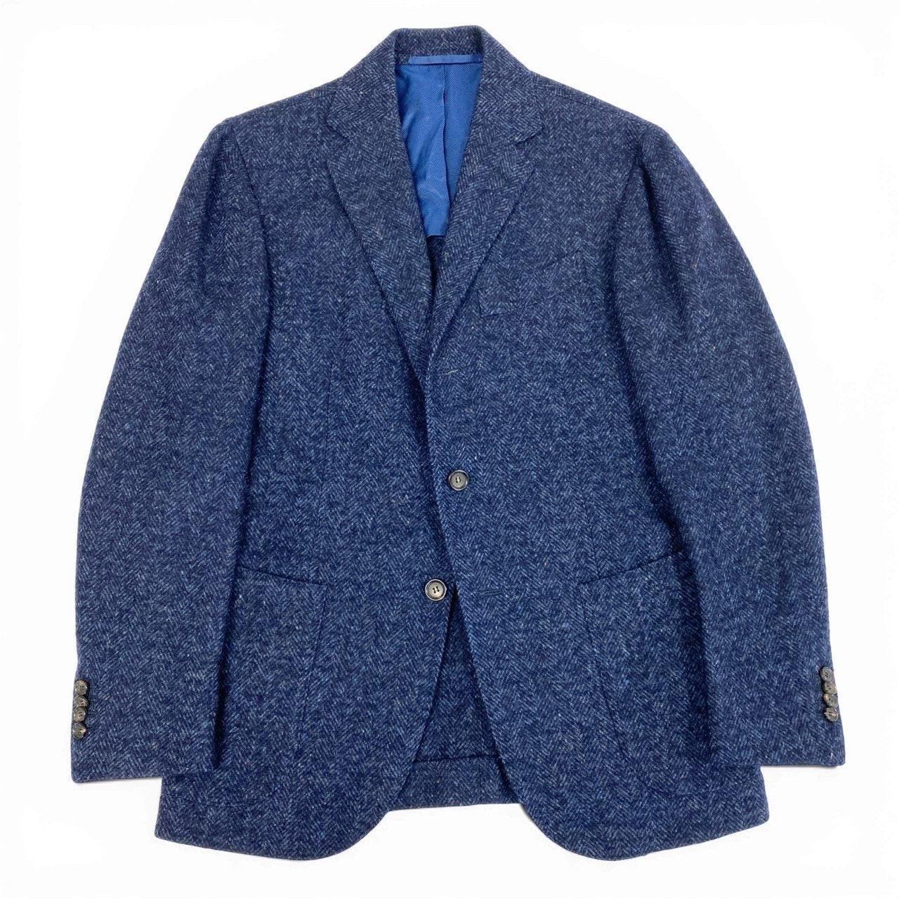 50a19 Stile Latino スティレラティーノ テーラードジャケット ツイード アンコンジャケット ヘリンボーン ウールブレンド〇 メンズ 紳士服 46 ネイビーu02t