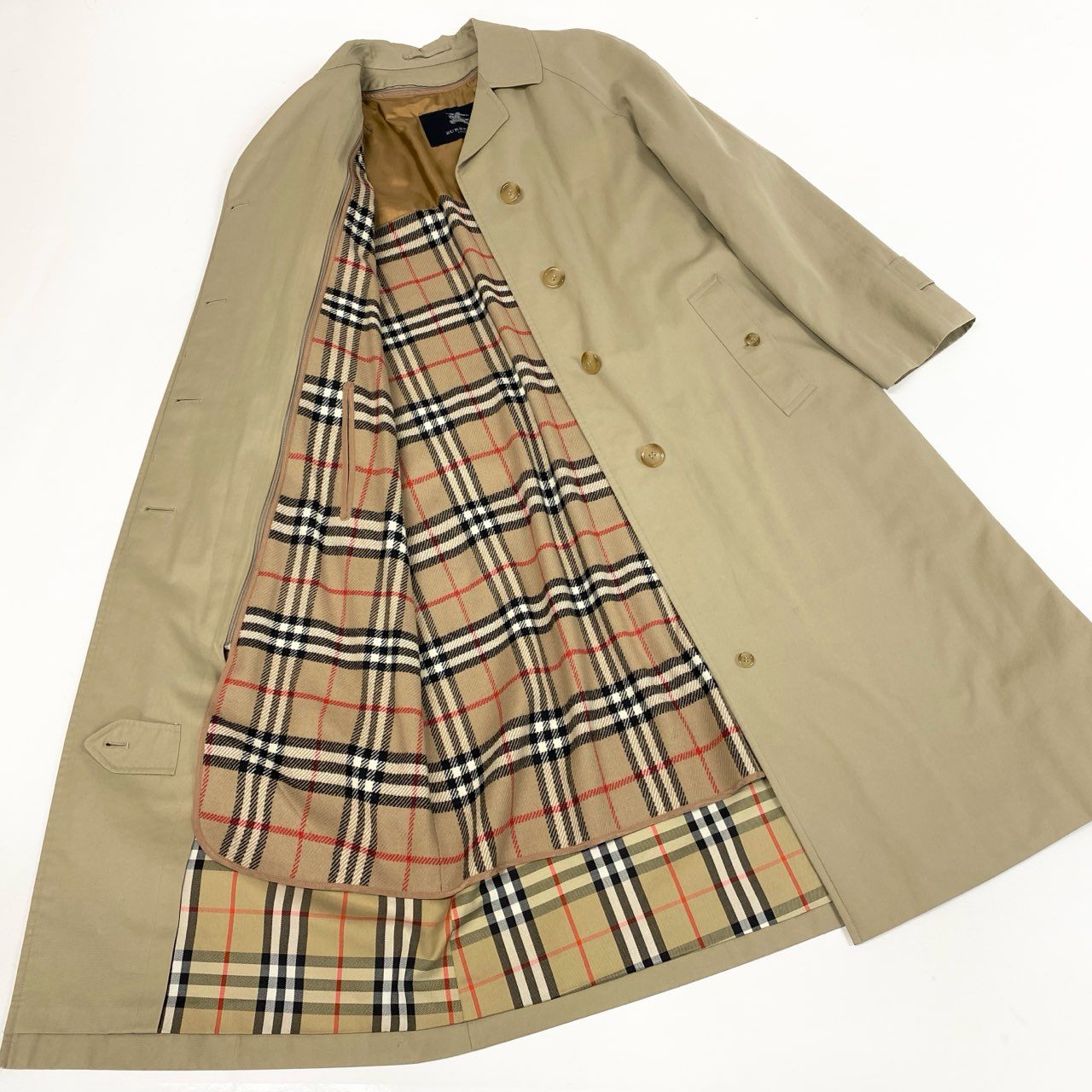 Ab13【美品】BURBERRY LONDON バーバリーロンドン ステンカラーコート ノバチェック Classic Balmacaan Coat Beige 11AR ベージュ レディース 女性用ta1