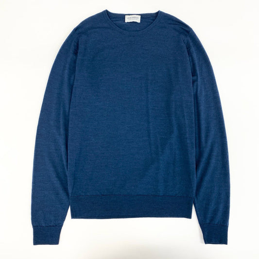 25f14 JOHN SMEDLEY ジョンスメドレー 長袖ニット セーター クルーネックニット 英国製 ウールニット メンズ 男性用 L ネイビー