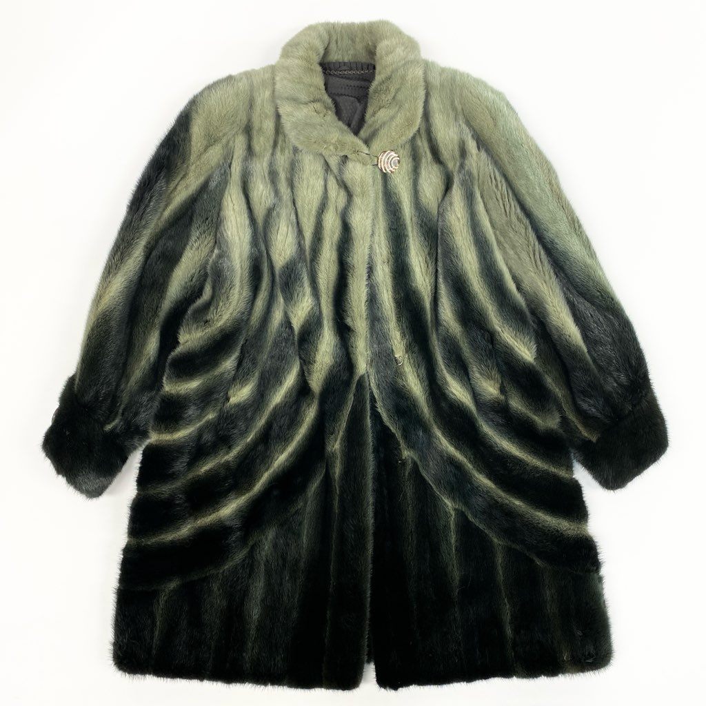 69L15 《希少》 AMERICAN Legend アメリカン レジェンド 染めミンク レアデザイン ロングコート サイズF グリーン系 最高級本毛皮 MINK FUR COATt18r