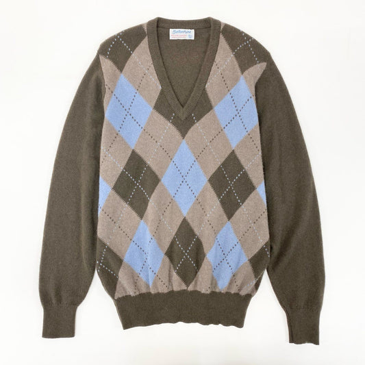 71i26 《美品》Ballantyne バランタイン Vネックカシミヤニット セーター アーガイル カシミア 46サイズ マルチカラー メンズk02i