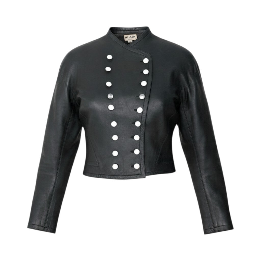 j23 ALAIA PARIS アライア ヴィンテージ レザージャケット ナポレオンジャケット 38 グリーン系 レザー フランス製u02t
