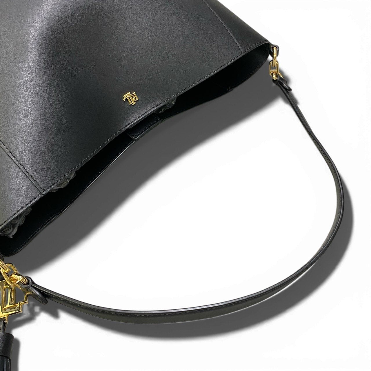 Ab20 LAUREN RALPH LAUREN ラルフローレン ロゴタッセル付き 2WAYレザートートバッグ ブラック ショルダーストラップ有t18r