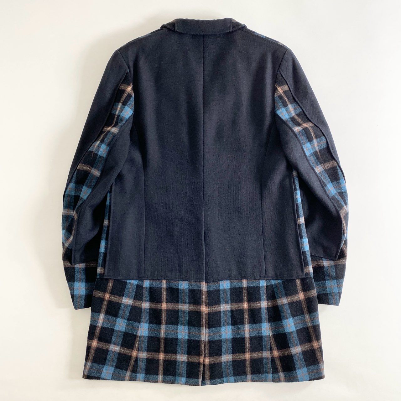 5i4 COMME des GARCONS HOMME PLUS コムデギャルソン オムプリュス AD2000 レイヤード風 チェック切替 テーラードジャケット コート S ブラック 日本製