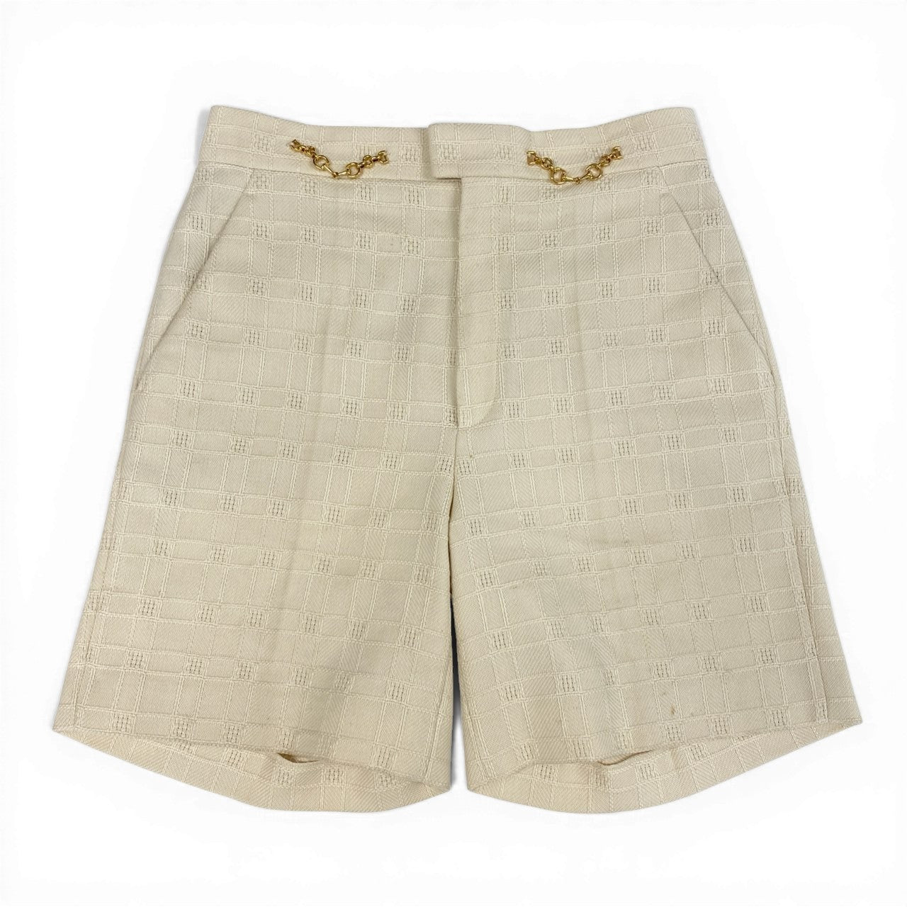 Ed10 GUCCI グッチ ホースビットチェーン ツイード ショートパンツ 631499 サイズ38 アイボリーu02t