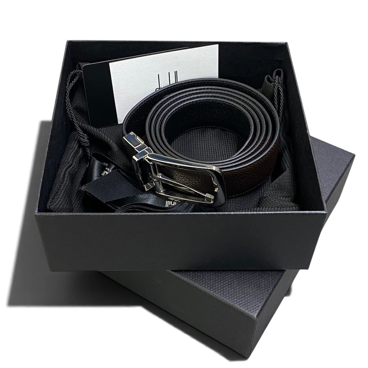 i13 dunhill ダンヒル リバーシブル レザーベルト 型押しレザー ブラック × ブラウン メンズ 紳士用k02i
