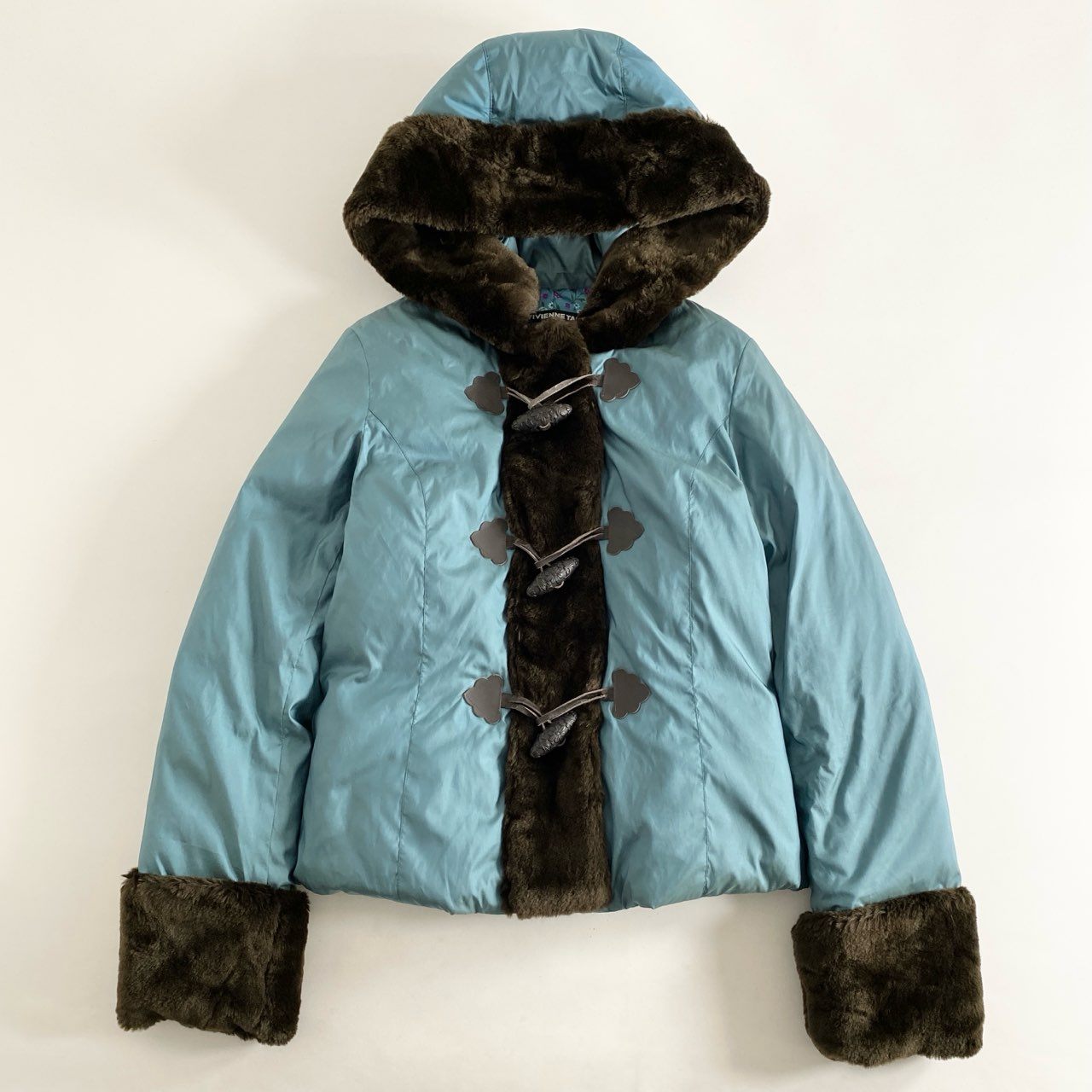 8j17 VIVIENNE TAM ヴィヴィアン タム ファー付 ダッフルダウンジャケット 1 ブルー Down Jacket