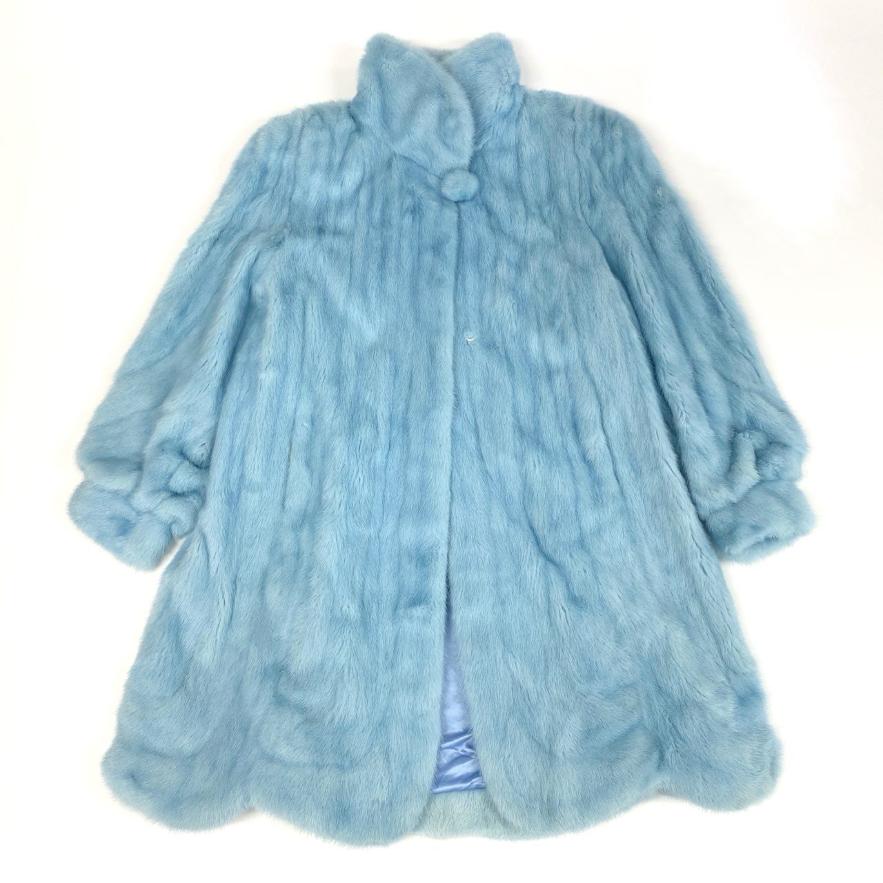 9k2《超希少》 最高級毛皮 ミンク ロングコート 96cm ライトブルー 水色 裾ウェーブ リアルファー MINK FUR 毛並み◎ 毛質◎t18r