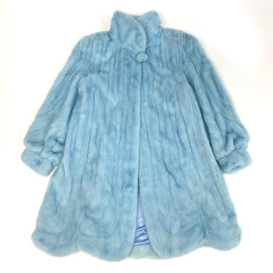 9k2《超希少》 最高級毛皮 ミンク ロングコート 96cm ライトブルー 水色 裾ウェーブ リアルファー MINK FUR 毛並み◎ 毛質◎t18r