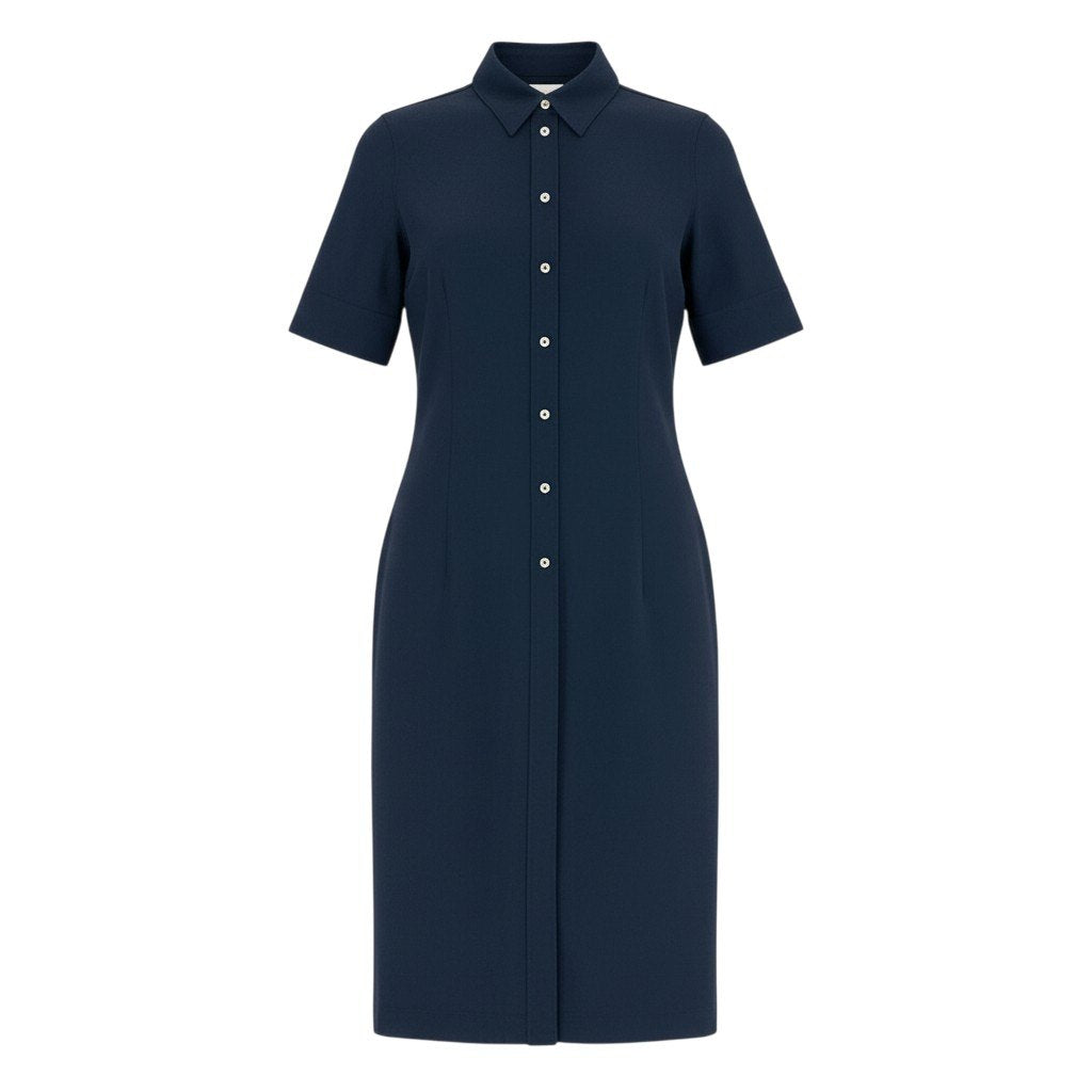 60b22 JIL SANDER ジルサンダー シャツワンピース ロングワンピース 半袖 コットンシルク混 レディース 女性服 サイズ32 ネイビーu02t