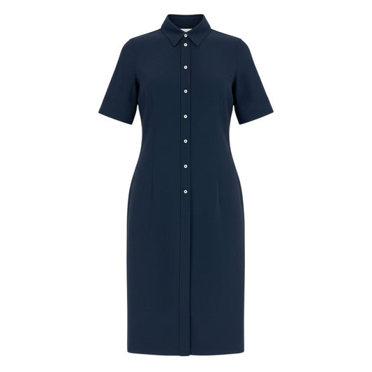 60b22 JIL SANDER ジルサンダー シャツワンピース ロングワンピース 半袖 コットンシルク混 レディース 女性服 サイズ32 ネイビーu02t