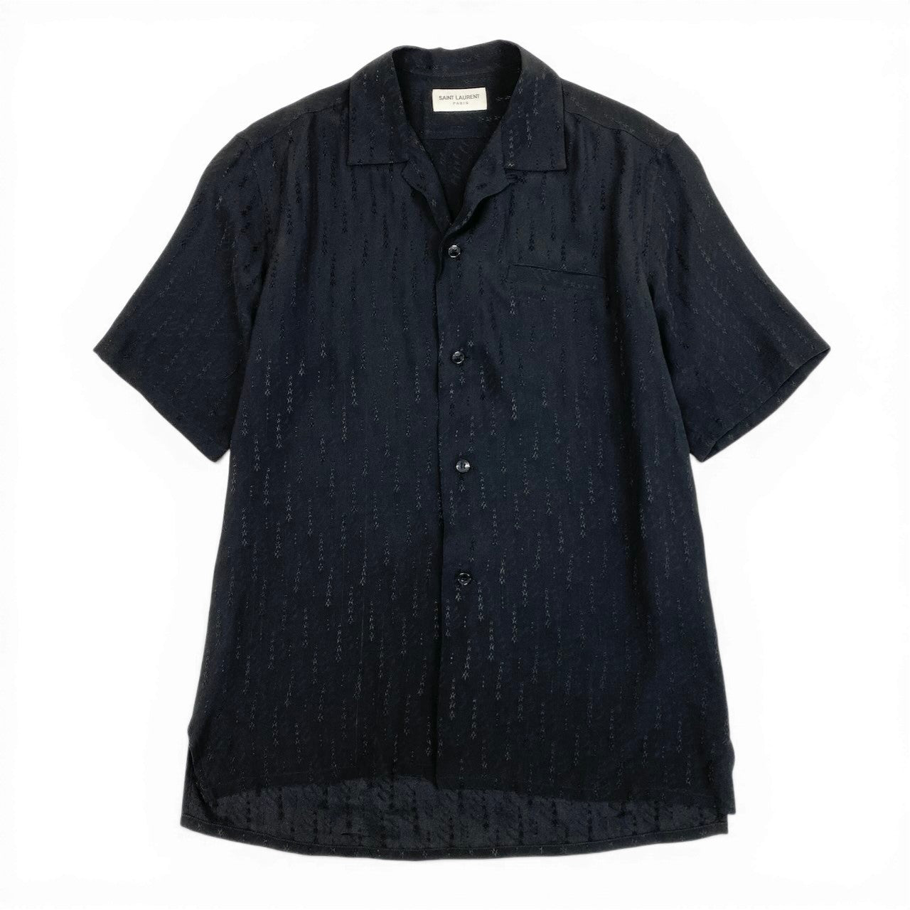 K18c20 SAINT LAURENT PARIS サンローラン パリ 半袖シャツ シルクシャツ トップス 531956 37 ブラック シルク メンズsn1