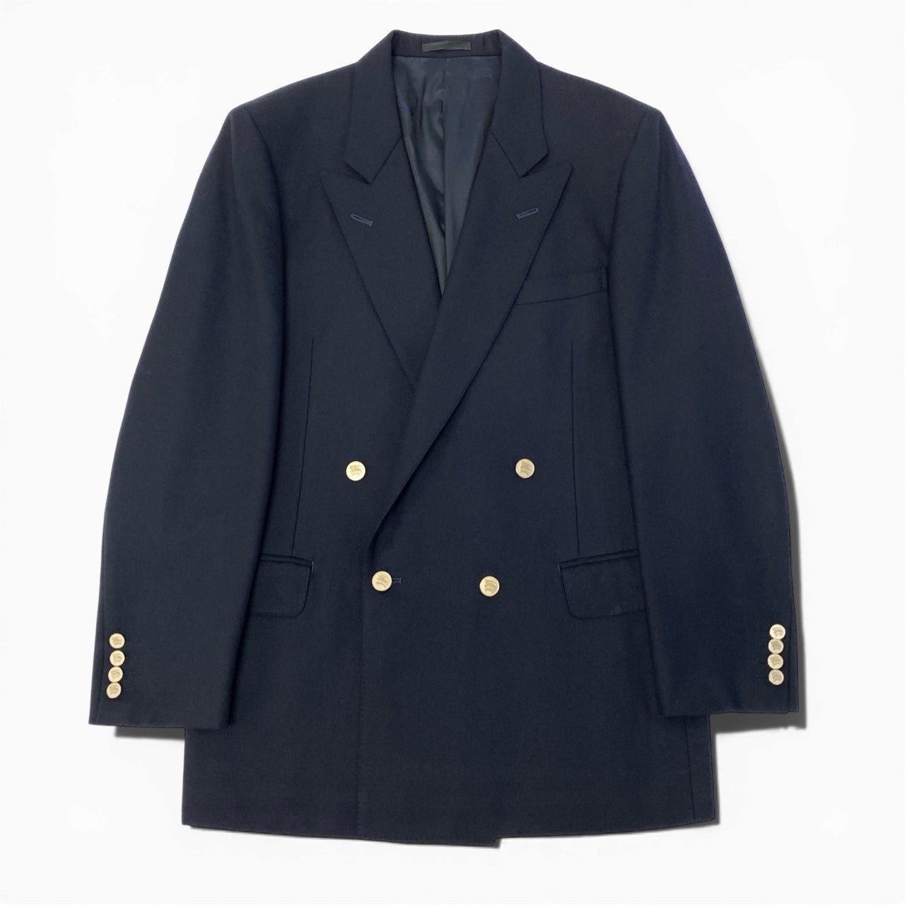 56c9 《美品》 OLD Burberrys バーバリーズ 紺ブレザー ホース金ボタン テーラージャケット ダブル 180A7 ネイビー ウール メンズu02t