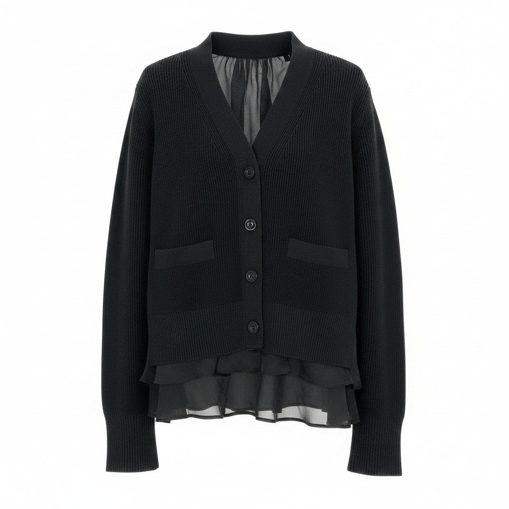 Ad23 sacai サカイ 23ss ニット サテン カーディガン ロングスリーブ 23-06500 サイズ1 ブラック レディース 女性用k02ik02i