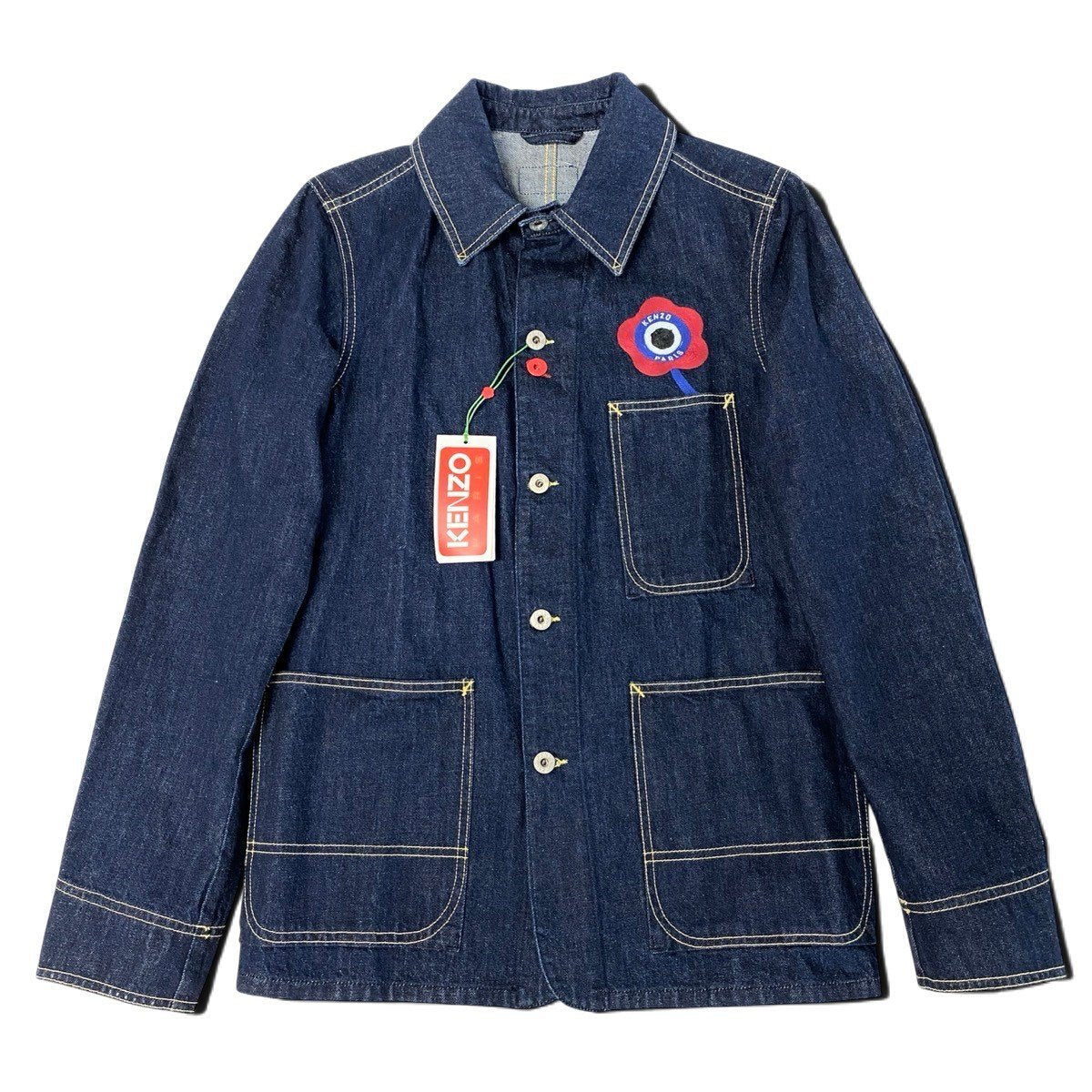 j26 【新品未使用】KENZO ターゲット デニムワークジャケット 刺繍 XSサイズ インディゴ コットン100％ メンズ 男性用k02i
