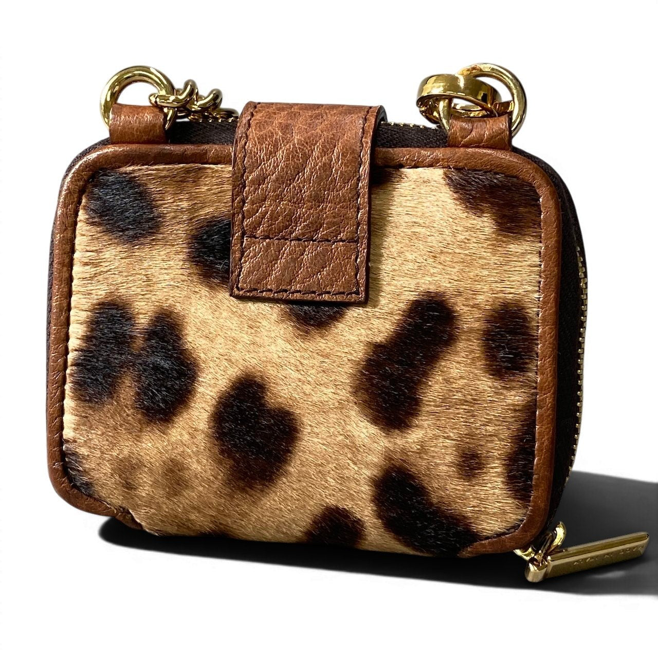 f10 【未使用タグ付】 DOLCE&GABBANA ドルチェアンドガッバーナ レオパード柄 ハラコチャーム 小物ケース ミラー付 ブラウン ベージュ ゴールド レディース 女性用