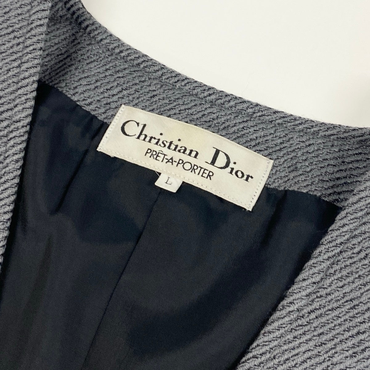 13e3 Christian Dior クリスチャンディオール ノーカラージャケット ウールジャケット サイズL グレー レディース 女性服u02t