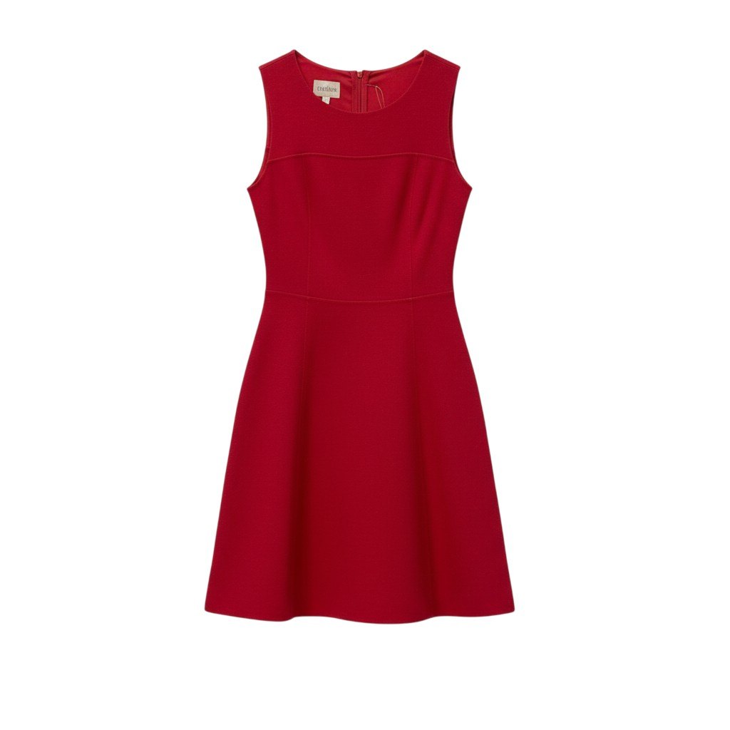44d3 ARMANI COLLEZIONI アルマーニコレツィオーネ ノースリーブワンピース Aライン 伸縮ストレッチ〇 ウール100％ レディース 女性用 42 レッドo07t