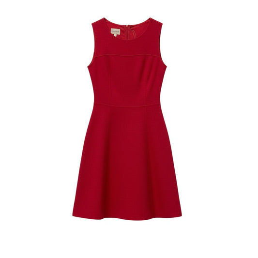 44d3 ARMANI COLLEZIONI アルマーニコレツィオーネ ノースリーブワンピース Aライン 伸縮ストレッチ〇 ウール100％ レディース 女性用 42 レッドo07t