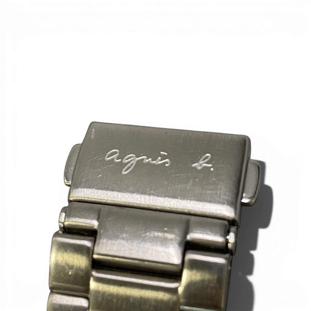 b12 【美品】 agnes b アニエスベー クロノグラフ デイト クォーツ 腕時計 QZ VD53-KWB0 シルバー ホワイト ステンレスk02i