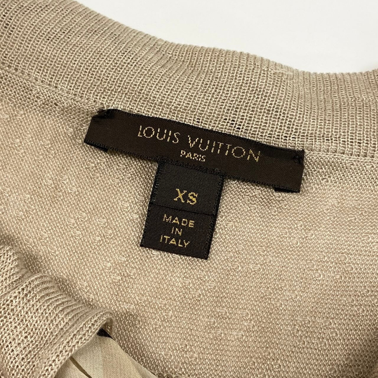 Ec27 LOUIS VUITTON  ルイヴィトン シルク半袖ニット スカーフボウタイ ニットセーター トップス イタリア製 XSサイズ ベージュ シルク100％ レディース 女性用u02t