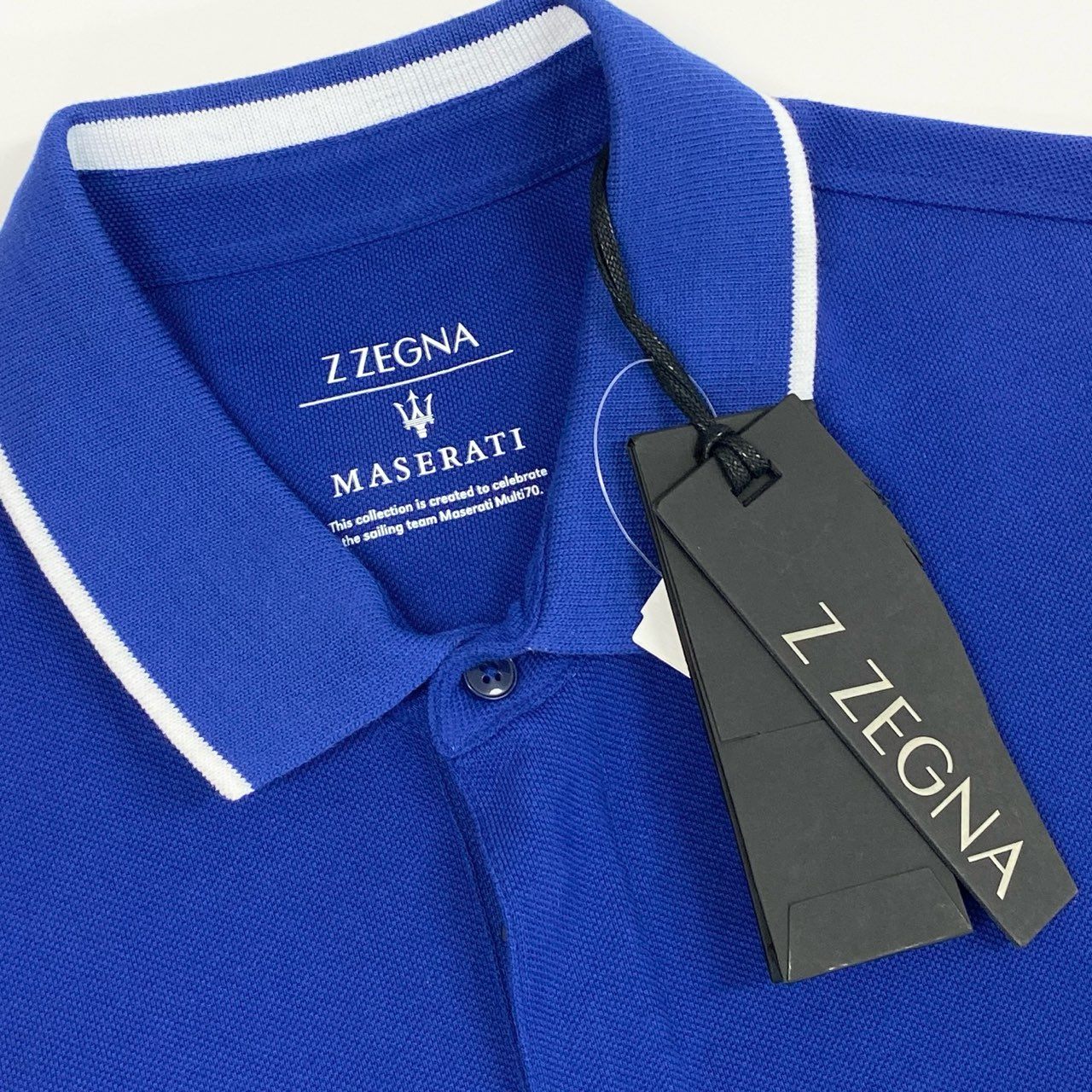 24i25 《未使用》 Z ZEGNA × MASERATI ゼニア マセラティ 半袖ポロシャツ トップス コラボ ハーフジップ サイズXL ブルー メンズ ゴルフu02t
