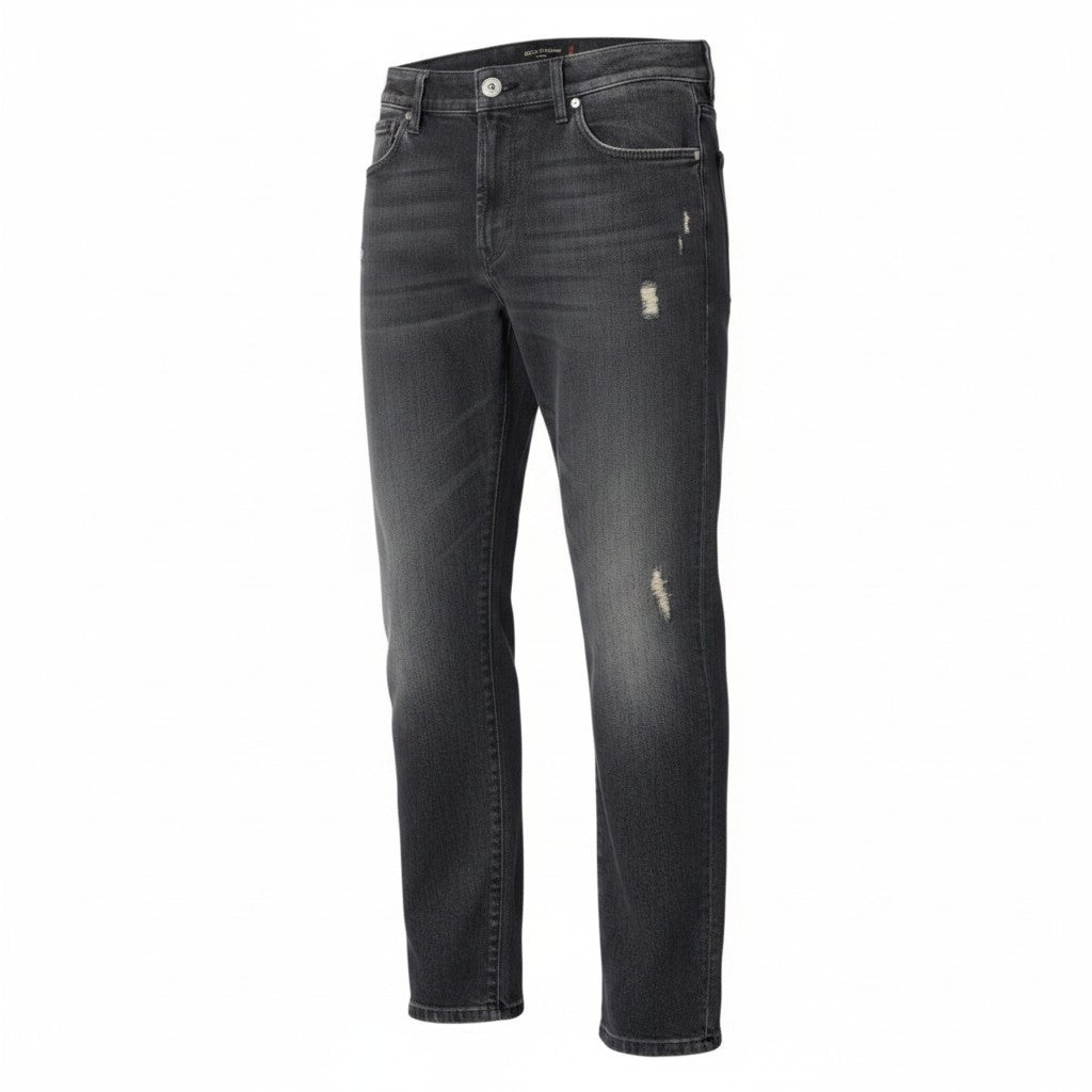 91h3 DOLCE＆GABBANA ドルチェアンドガッバーナ デニムパンツ 14stretch ジーンズ イタリア製 ダメージ加工 ロゴプレート コットンブレンド 50 ブラック メンズ 男性用o07t