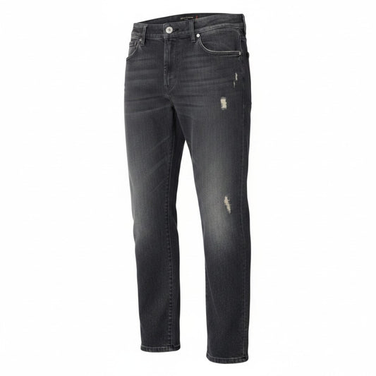 91h3 DOLCE＆GABBANA ドルチェアンドガッバーナ デニムパンツ 14stretch ジーンズ イタリア製 ダメージ加工 ロゴプレート コットンブレンド 50 ブラック メンズ 男性用o07t