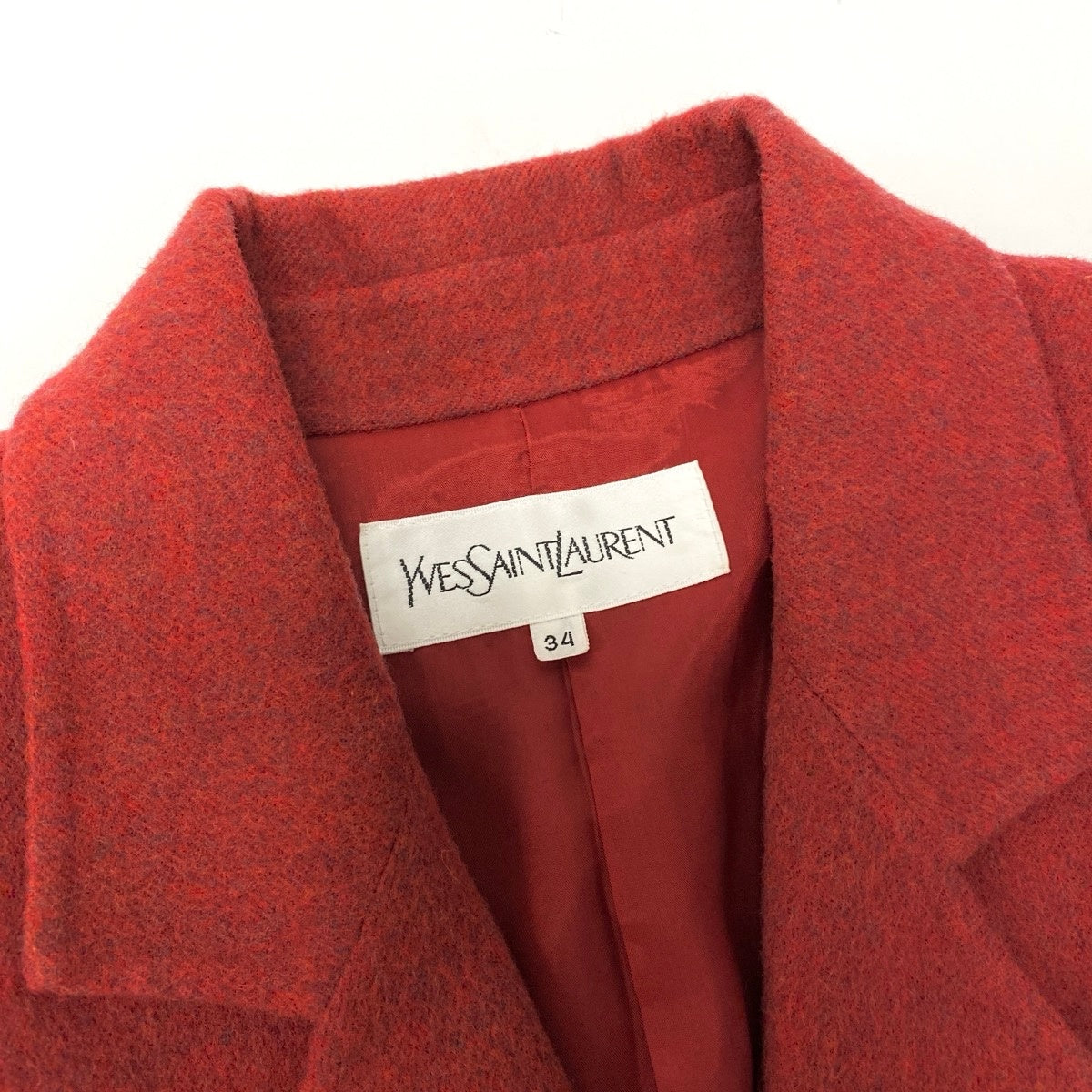 81e27 YVES SAINT LAURENT イヴサンローラン テーラードジャケット ウールジャケット サイズ34 レッド 羊毛100％ レディース 女性服u02t