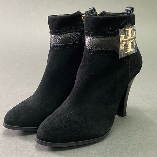 1e12 《未使用品》 TORY BURCH トリーバーチ ゴールドエンブレム ショートブーツ 36 ブラック スエードレザー サイドジップ ブーティ シューズ