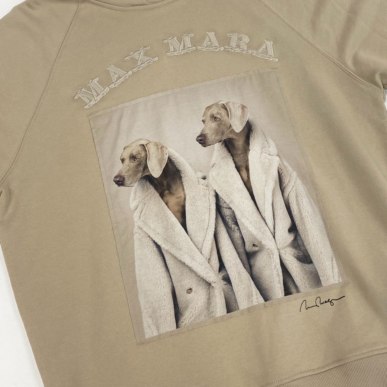 36L10 MaxMara マックスマーラ フーディー パーカー プルオーバー スウェット トレーナー ウェグマン ドッグ プリント  Sサイズ ベージュ レディースk02i