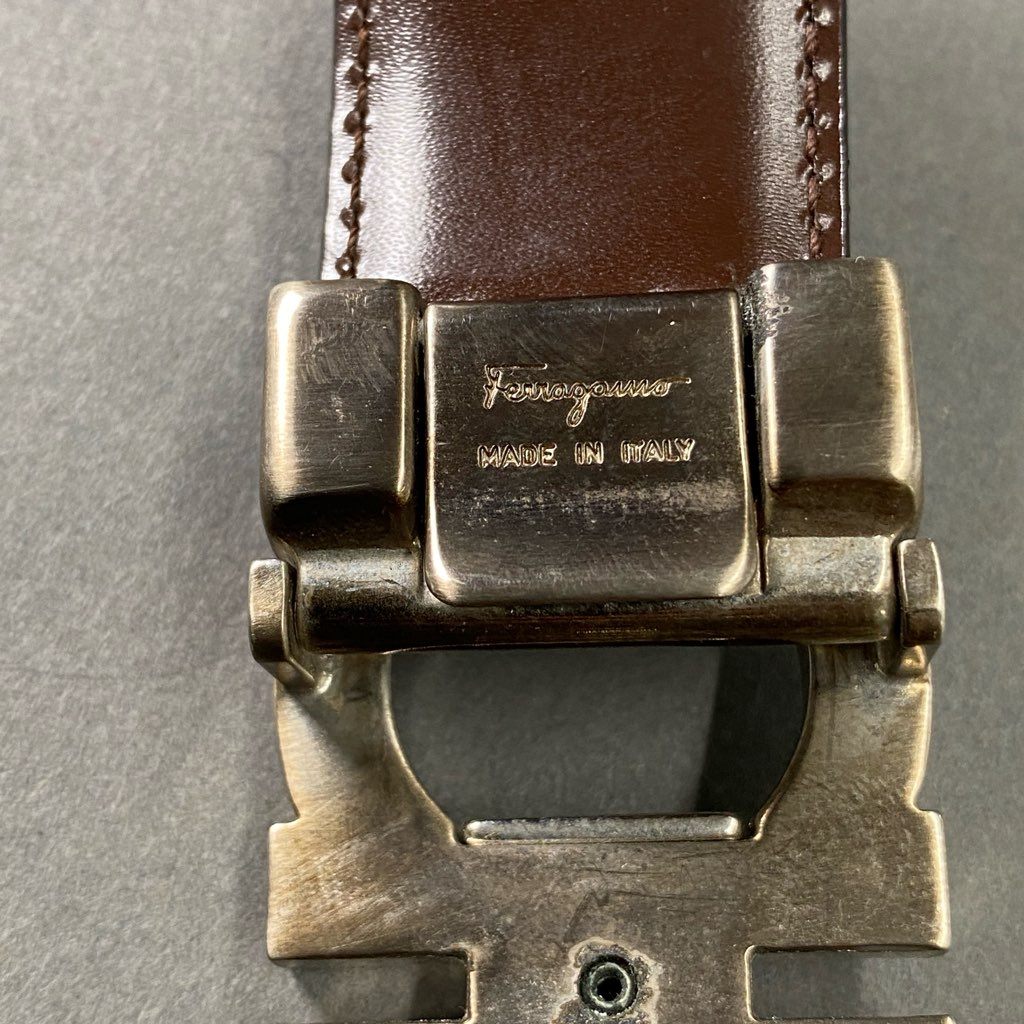 5f23 Salvatore Ferragamo サルヴァトーレ フェラガモ ガンチーニ リバーシブル レザーベルト ブラック ブラウン Leather Belt イタリア製