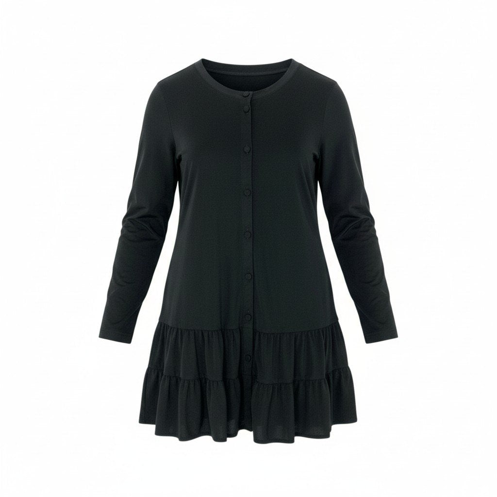 67k20 TOUKO 1er VOL トクコプルミエヴォル ロング フリルカーディガン 長袖 ストレッチ○ くるみボタン レディース 女性用 9 ブラックu02t