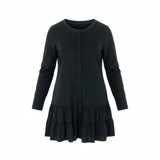 67k20 TOUKO 1er VOL トクコプルミエヴォル ロング フリルカーディガン 長袖 ストレッチ○ くるみボタン レディース 女性用 9 ブラックu02t