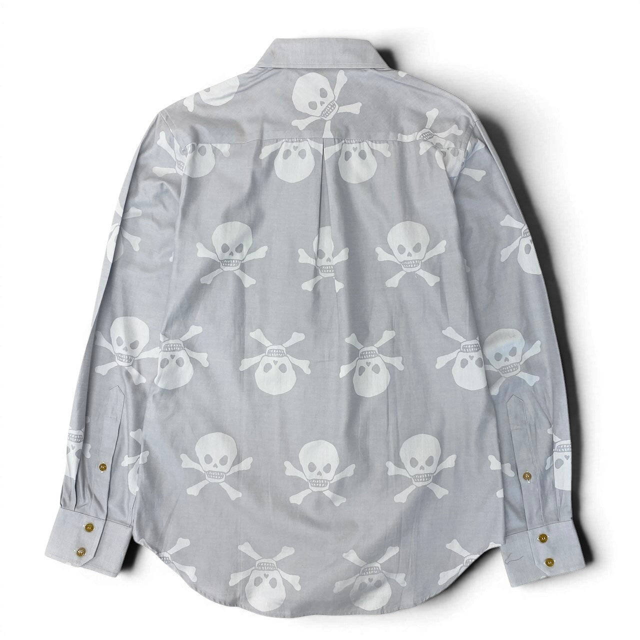 22e7 VivienneWestWood MAN ヴィヴィアンウエストウッドマン ロゴ刺繡 総柄シャツ ドクロ ロングスリーブシャツ サイズ50 ライトグレー コットン100％ メンズ 紳士服u02t