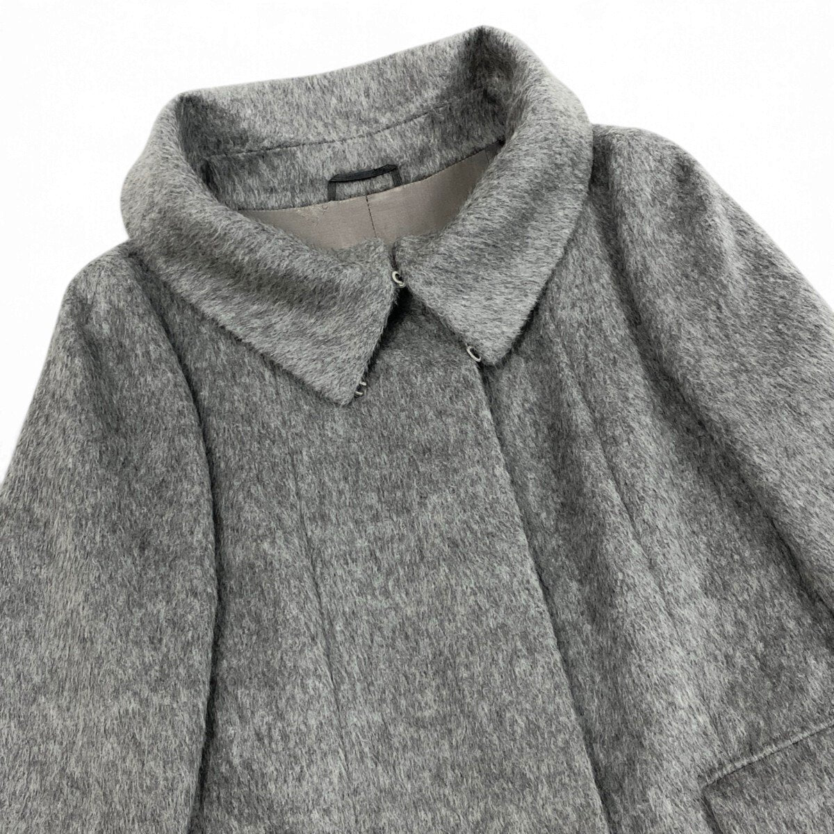 Ej15 【極美品】 Max Mara マックスマーラ 白タグ ステンカラーコート アルパカ混 シャギー サイズ38 グレー レディースu02t