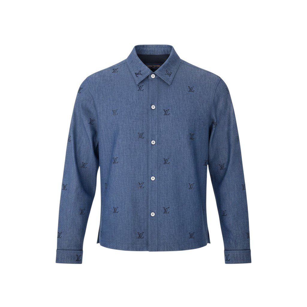 Mf18 《未使用品》 LOUIS VUITTON ルイヴィトン 25SS ブラゾンエンベリッシュド デニムシャツ Blason Embellished Shirt サイズL ブルーt18r