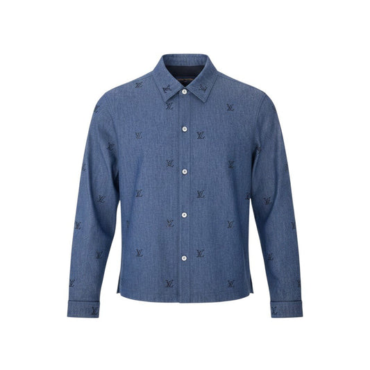 Mf18 《未使用品》 LOUIS VUITTON ルイヴィトン 25SS ブラゾンエンベリッシュド デニムシャツ Blason Embellished Shirt サイズL ブルーt18r