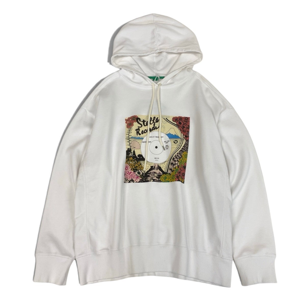 63j5 【新品保管品】STELLAMcCARTNEY ステラマッカートニー プルオーバーフーディー パーカー レコードプリント スウェット Lサイズ ホワイト メンズ 男性用u02t