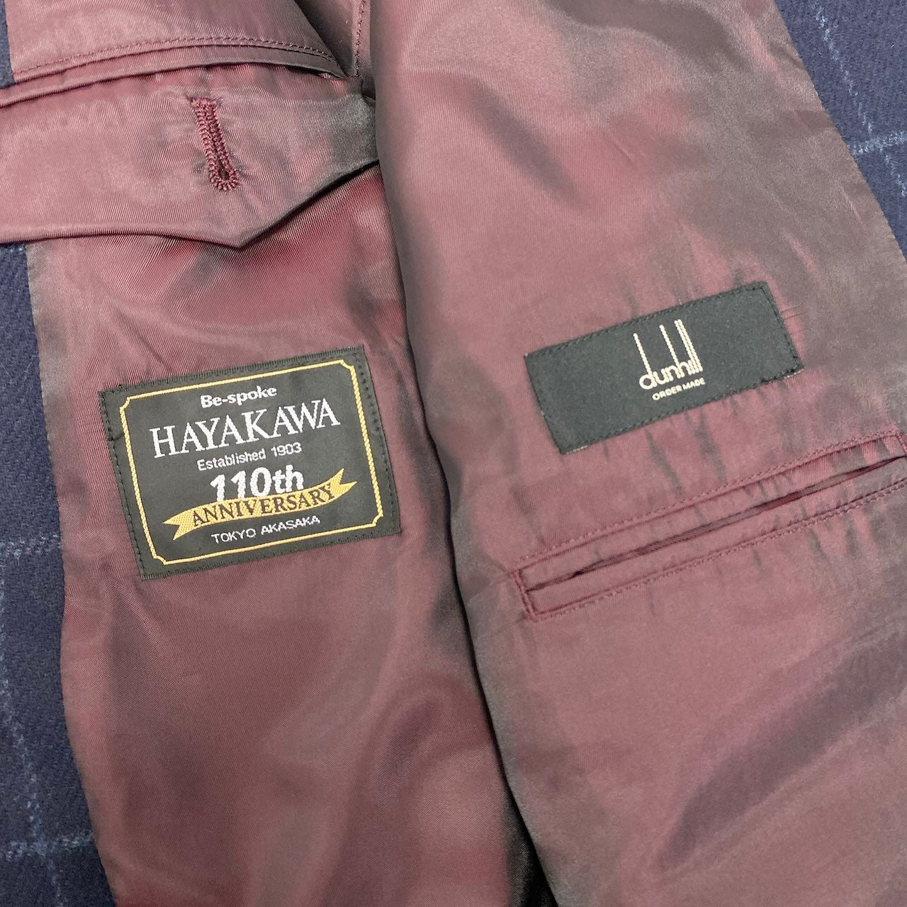 65e7 dunhill ダンヒル テーラードジャケット 背抜き チェック柄 ネイビー メンズ 紳士服u02t