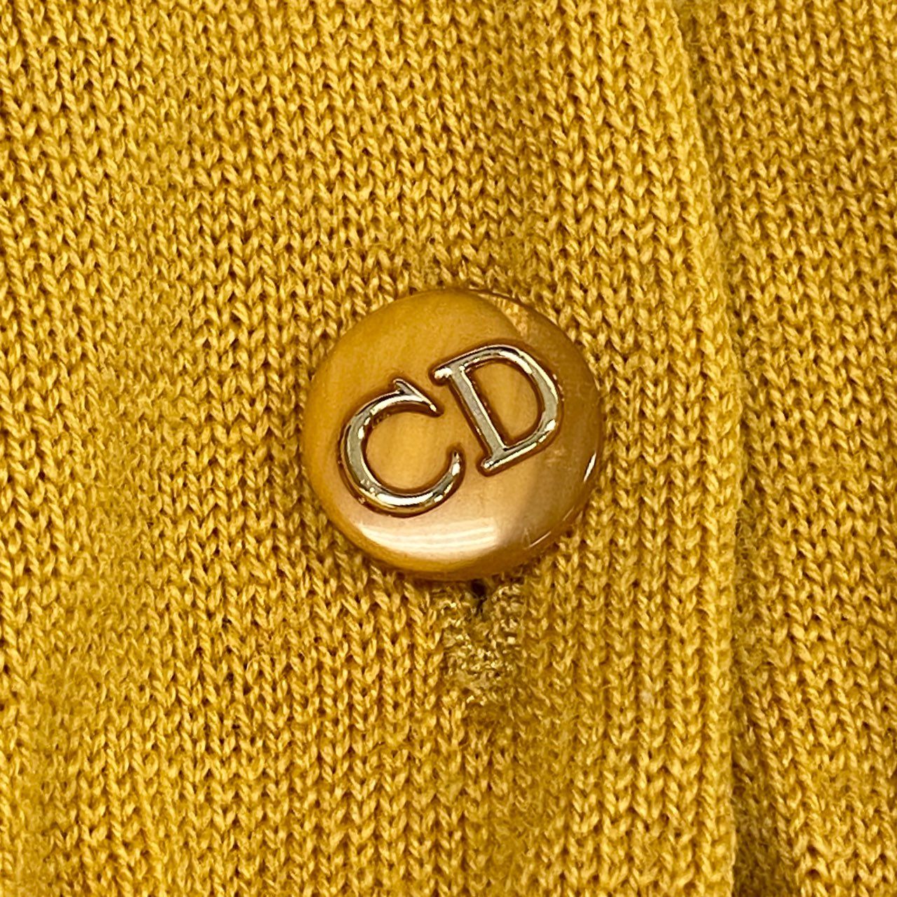 42a23 Christian Dior クリスチャンディオール CDボタン ニットカーディガン トップス M イエロー ウール レディースu02t